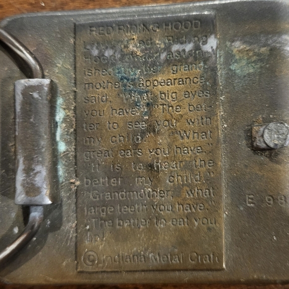 Vintage 1970s Indiana Metal Craft Little Red Riding Hood Bad Wolf Belt Buckle - Picture 4 of 6